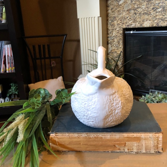 Italian White Large Ceramic Fruit Mandarin Orange Shaped Pitcher - Picture 2 of 8